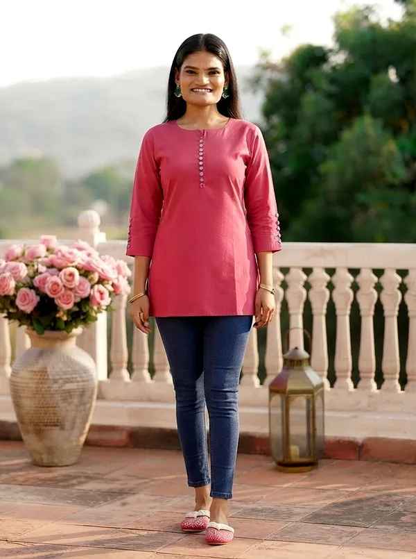 Women's_Pink_Casual_Tunic_Top_-_Soft_60%_Cotton_40%_Terrycot_Blend_-_Stylish_Everyday_Wear