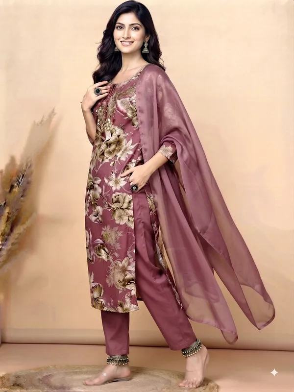 Maroon_Cotton_Blend_Floral_Print_Kurta_Set_For_Women