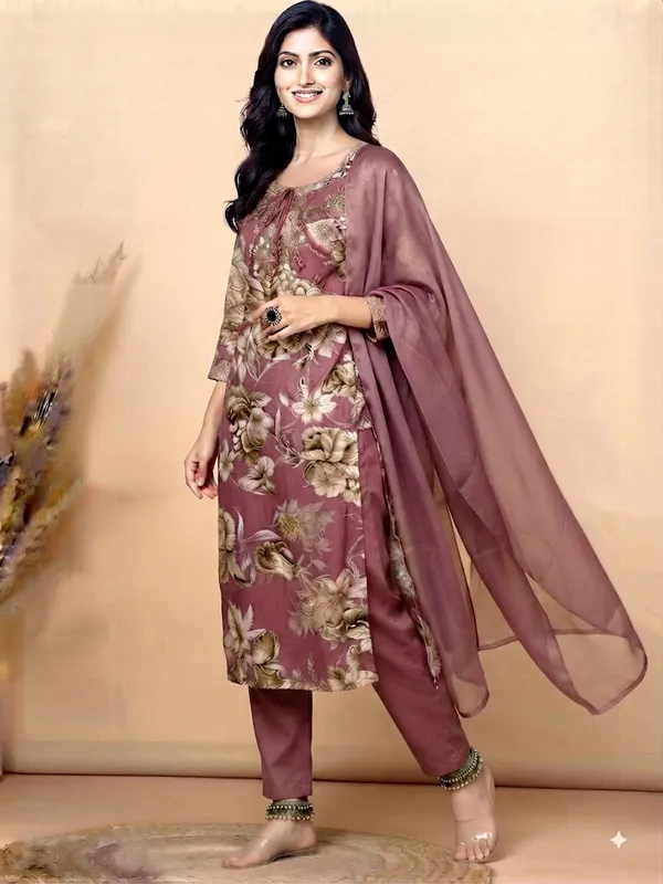 Maroon_Cotton_Blend_Floral_Print_Kurta_Set_For_Women