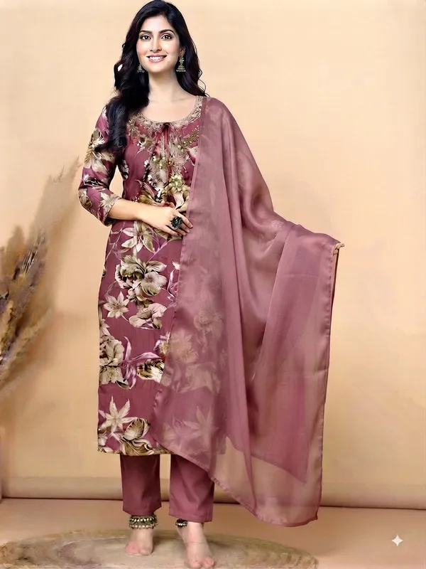 Maroon_Cotton_Blend_Floral_Print_Kurta_Set_For_Women