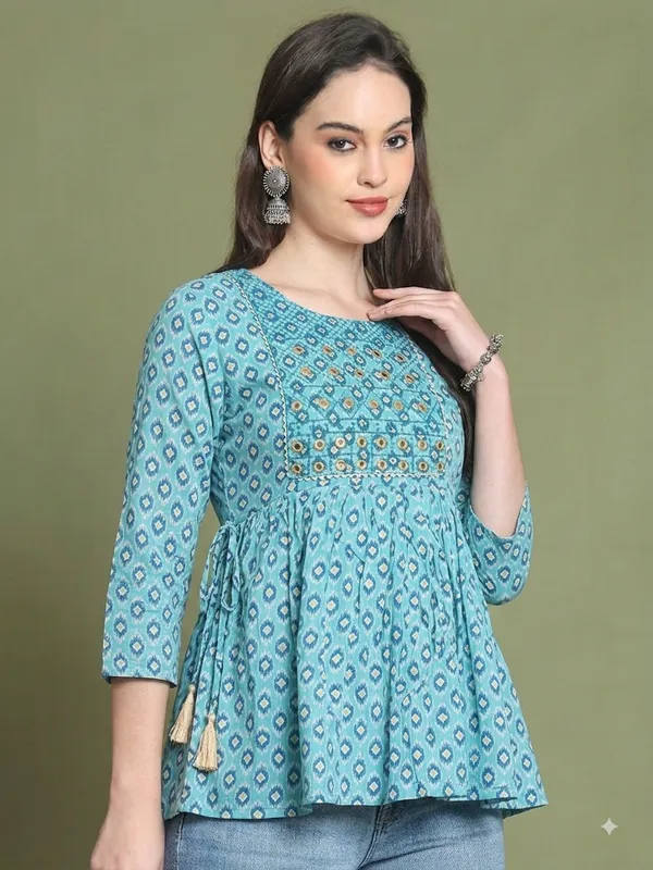 Blue_Rayon_Flared_Geometric_Print_Dress_For_Girls