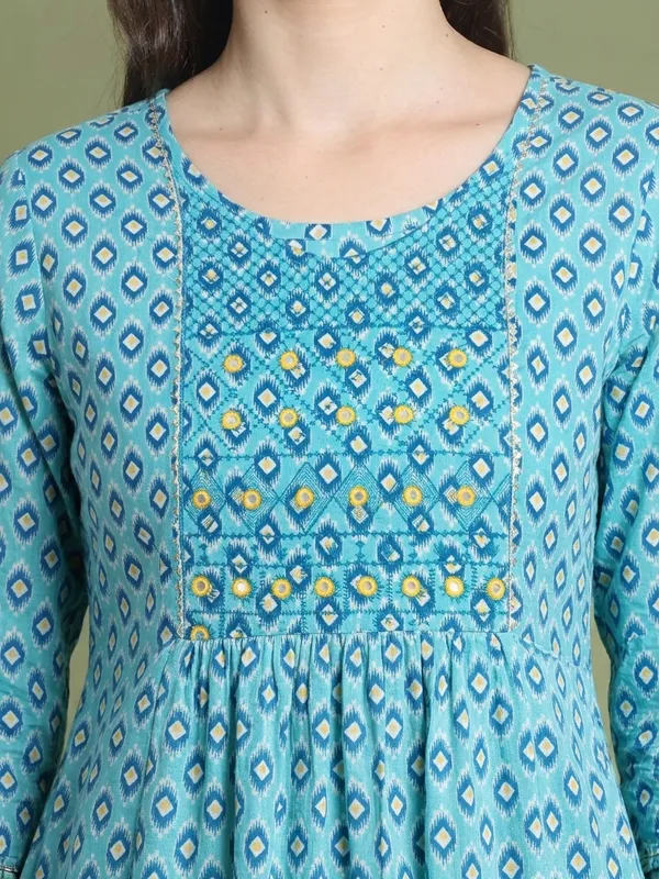 Blue_Rayon_Flared_Geometric_Print_Dress_For_Girls