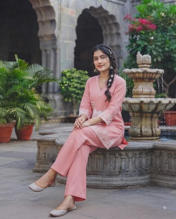 Women_Pink_Pure_Cotton_Solid_Straight_Kurta_with_Payjama_&_Detailed_Floral_Embroidery_Set