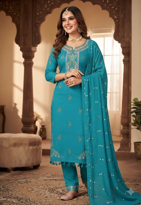 Teal_Embroidered_Straight_Kurta_Set_for_Women