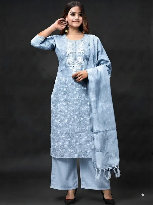 Women's_Embroidered_Light_Blue_Cotton_Stitched_Office_Kurta_Pajama_and_Dupatta_Set