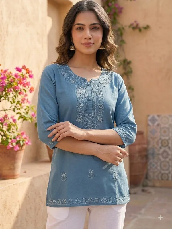 Blue_Cotton_Straight_Embroidered_Kurti_For_Women