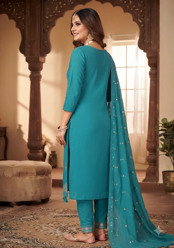 Teal_Embroidered_Straight_Kurta_Set_for_Women