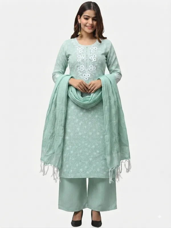 Women's_Embroidered_Light_Green_Cotton_Stitched_Office_Kurta_Pajama_and_Dupatta_Set