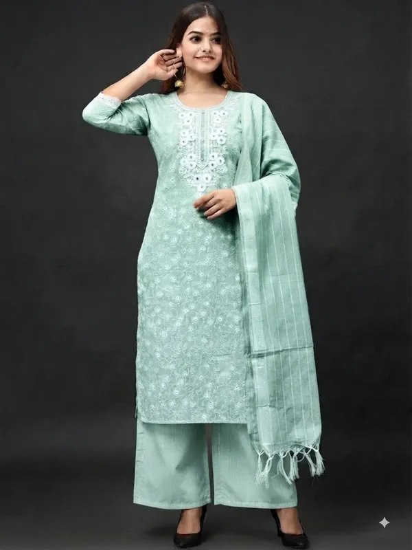 Women's_Embroidered_Light_Green_Cotton_Stitched_Office_Kurta_Pajama_and_Dupatta_Set