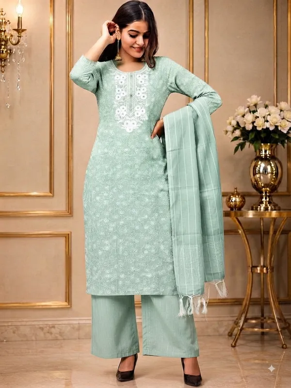 Women's_Embroidered_Light_Green_Cotton_Stitched_Office_Kurta_Pajama_and_Dupatta_Set