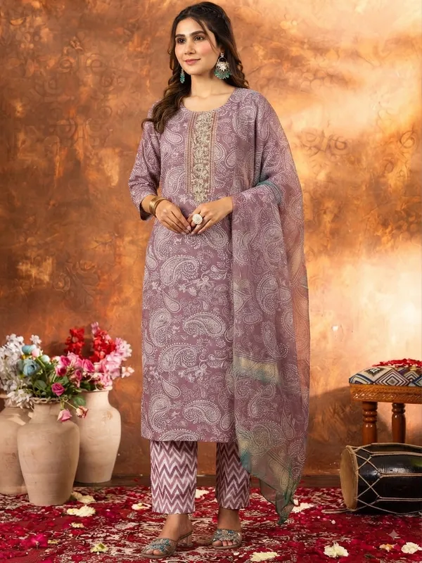 Purple_Paisley_Print_Pure_Cotton_Kurta_with_Pant_and_Dupatta_Set
