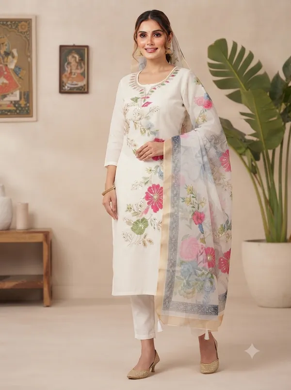 White_Floral_Print_Straight_Kurta_Set_for_Women