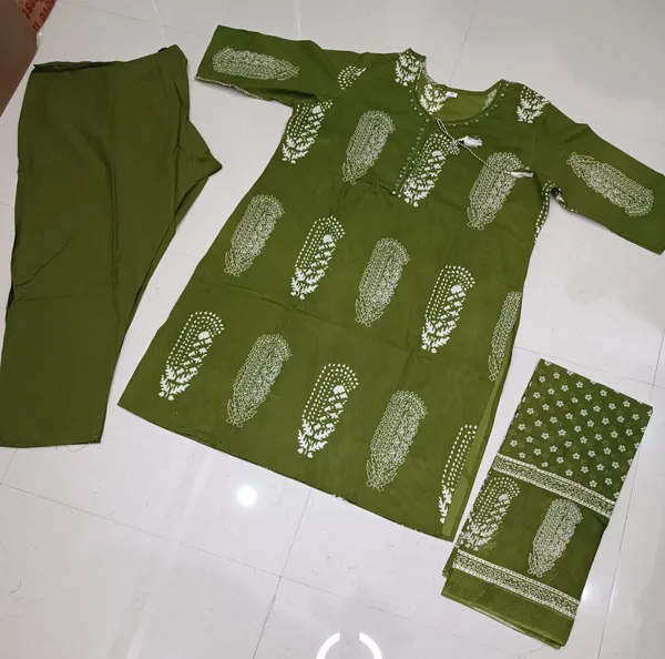 Olive_Green_Cotton_Printed_Kurti_Set_for_Women