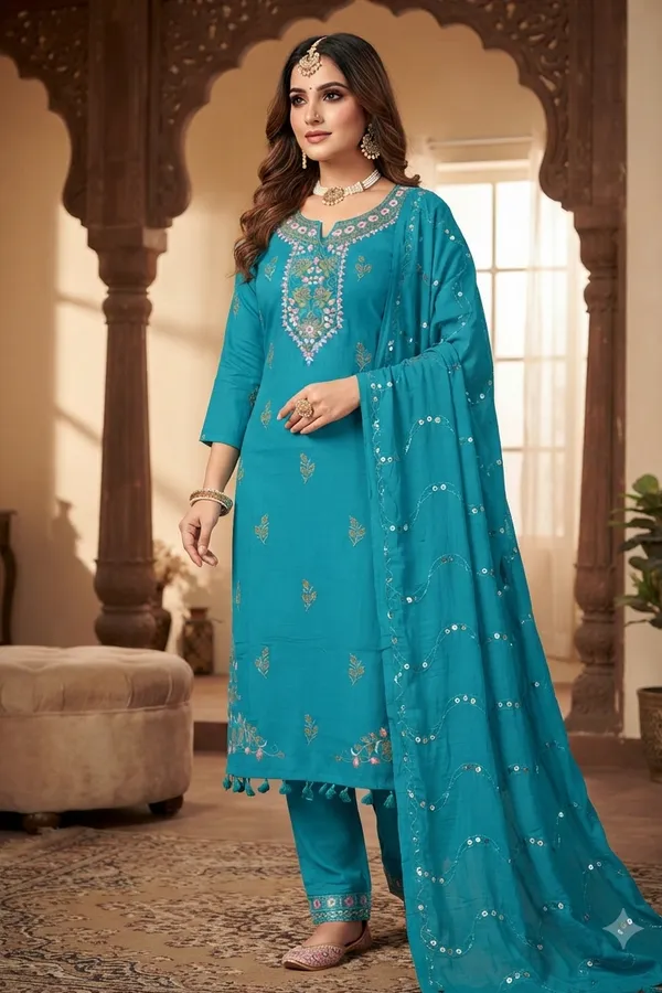 Teal_Embroidered_Straight_Kurta_Set_for_Women