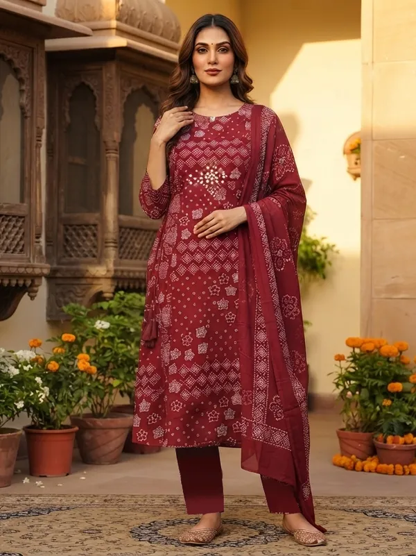 Maroon_Printed_Straight_Kurta_Set_For_Women