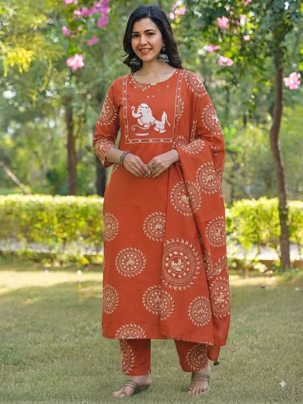 Premium_Red_Cotton_Ethnic_Kurta_Set_with_Elephant_Print_and_Dupatta_for_Women