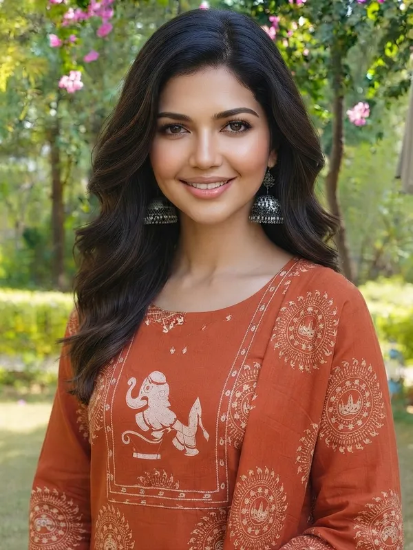 Rust_Cotton_Straight_Printed_Ethnic_Kurta_Set_For_Women