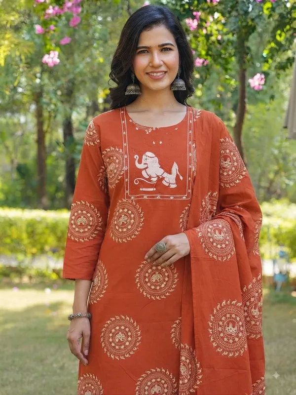 Premium_Red_Cotton_Ethnic_Kurta_Set_with_Elephant_Print_and_Dupatta_for_Women