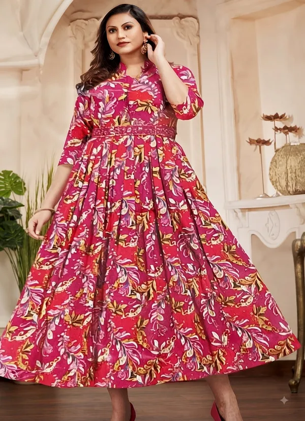 Red_Premium_Soft_Cotton_Fit_And_Flare_Midi_Dress_Frock_For_Women