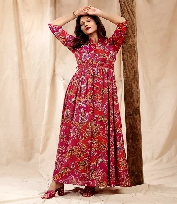 Red_Premium_Soft_Cotton_Fit_And_Flare_Midi_Dress_Frock_For_Women