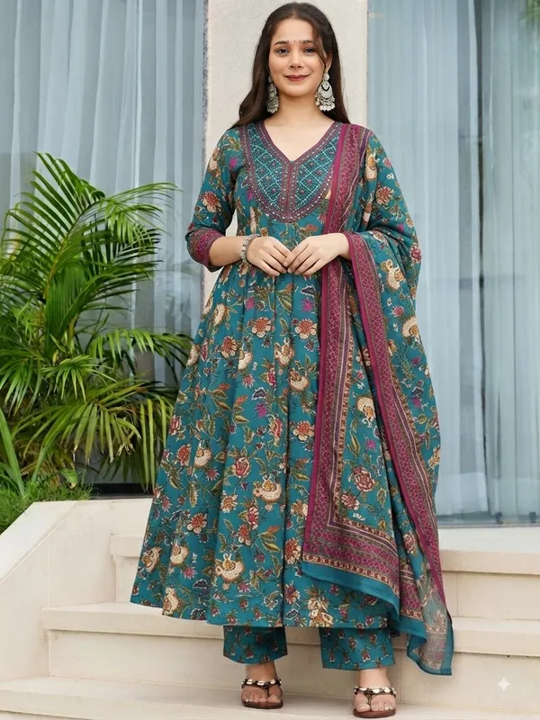 Women’s_Ethnic_Motif_Empire_Premium_Soft_Cotton_Flared_Kurta_with_Trousers_and_Dupatta__