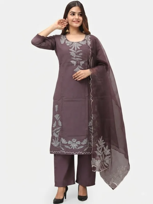 Women_Deep_Purple_Embroidered_Kurti,_Pant_&_Dupatta_Set_