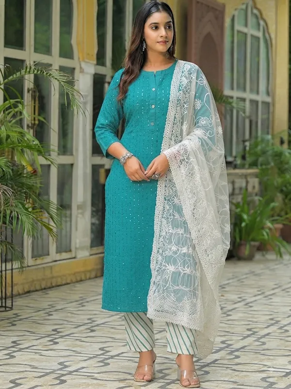Women_Sky_Blue_Embroidered_Regular_Thread_Work_Kurta,_Trousers_&_With_Dupatta