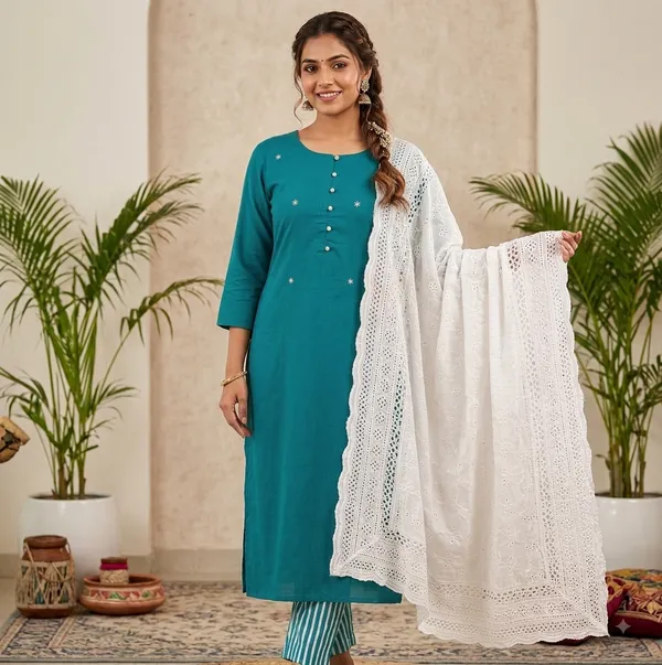 Sky_Blue_Cotton_Straight_Kurta_Set_For_Women