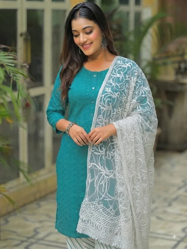 Women_Sky_Blue_Embroidered_Regular_Thread_Work_Kurta,_Trousers_&_With_Dupatta