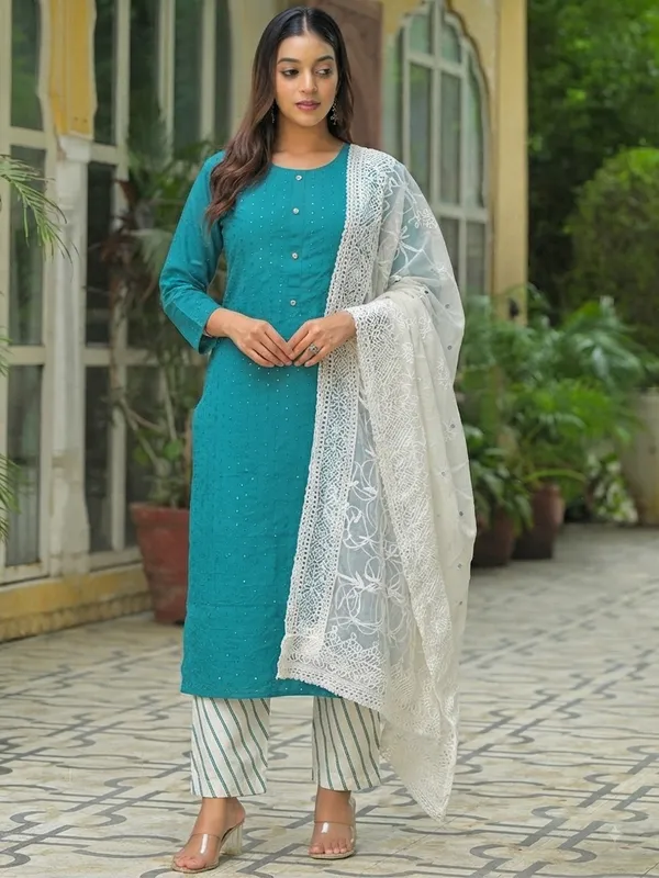 Women_Sky_Blue_Embroidered_Regular_Thread_Work_Kurta,_Trousers_&_With_Dupatta