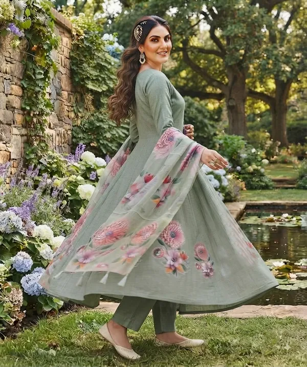 Women's_Premium_Sage_Green_Silk_Blend_Kurta_Set_Featuring_3D_Floral_Print,_Matching_Trousers_&_Sheer_Dupatta_-_Festive_Wear