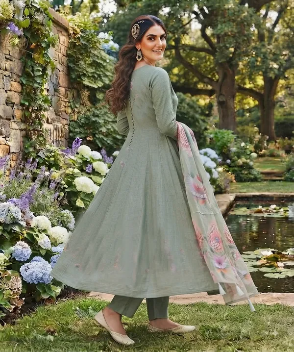Women's_Premium_Sage_Green_Silk_Blend_Kurta_Set_Featuring_3D_Floral_Print,_Matching_Trousers_&_Sheer_Dupatta_-_Festive_Wear