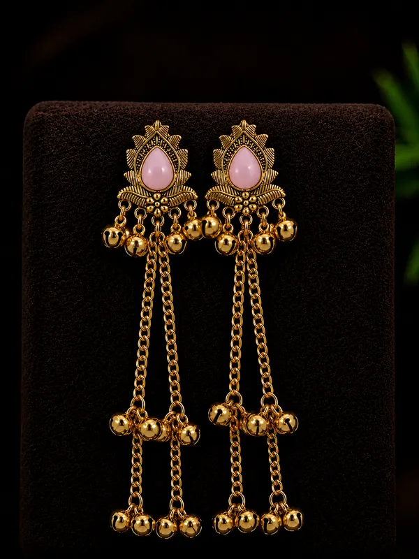 Gold_Tone_Pink_Stone_Dangle_Earrings_for_Women
