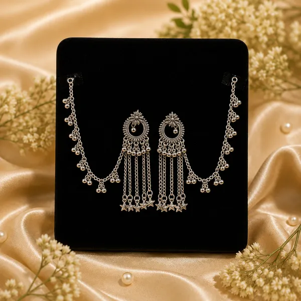 Silver-Tone_Layered_Necklace_And_Earring_Set_For_Women