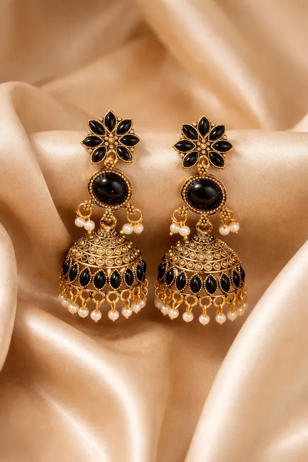 Black_Gold_Tone_Floral_Jhumka_Earrings_for_Women