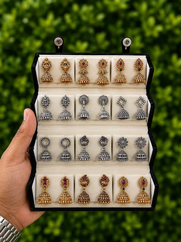 Gold_And_Silver_Tone_Jhumka_Earrings_Set_for_Women