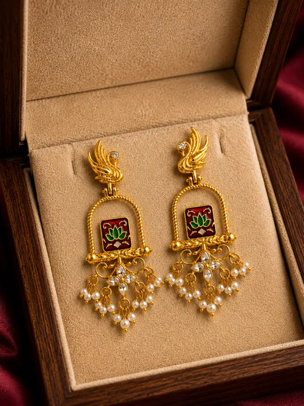 Gold_Tone_Enamel_Drop_Earrings_for_Women