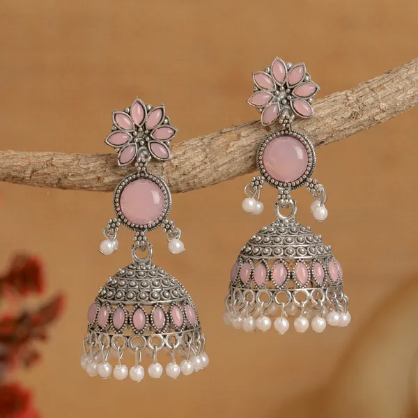 Pink_Silver-Tone_Floral_Jhumka_Earrings_for_Women