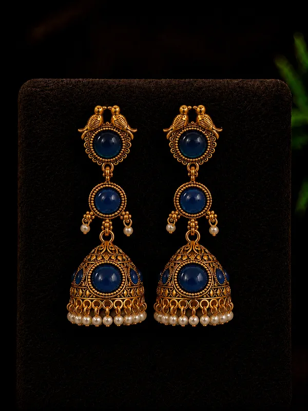 Blue_Gold_Tone_Jhumka_Earrings_for_Women