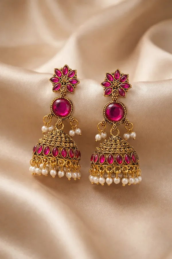 Gold_Tone_Pink_Stone_Pearl_Jhumka_Earrings_for_Women