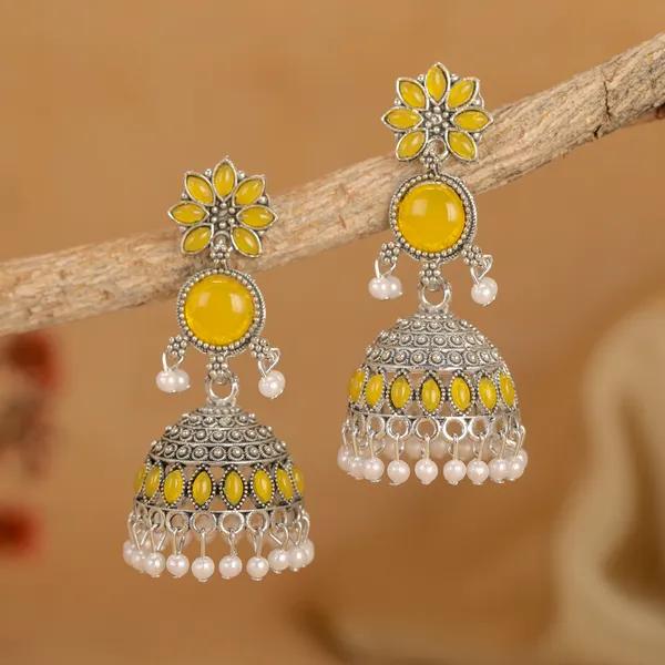 Yellow_Silver_Tone_Jhumka_Earrings_for_Women
