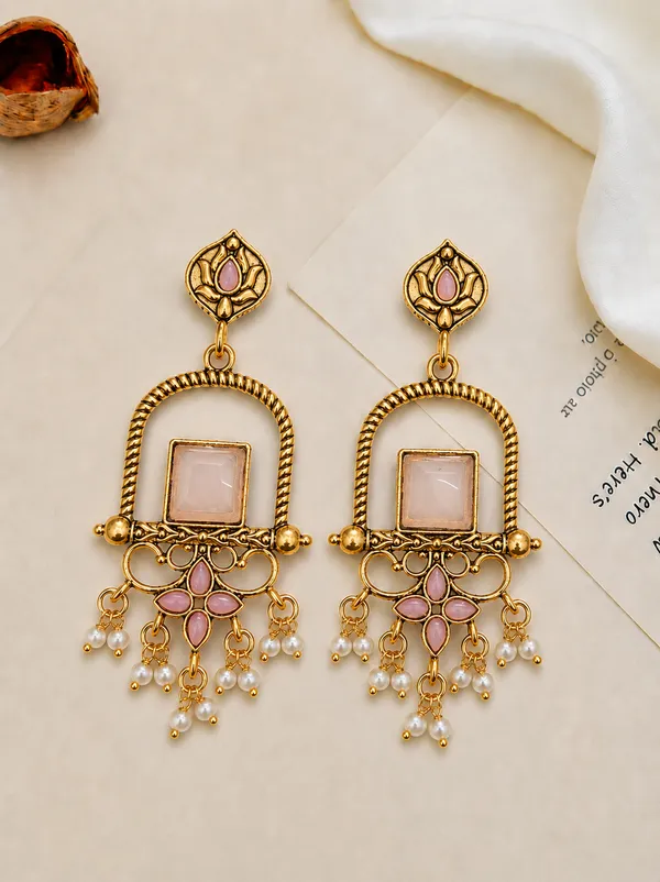 Gold_Tone_Pink_Stone_Dangling_Earrings_for_Women