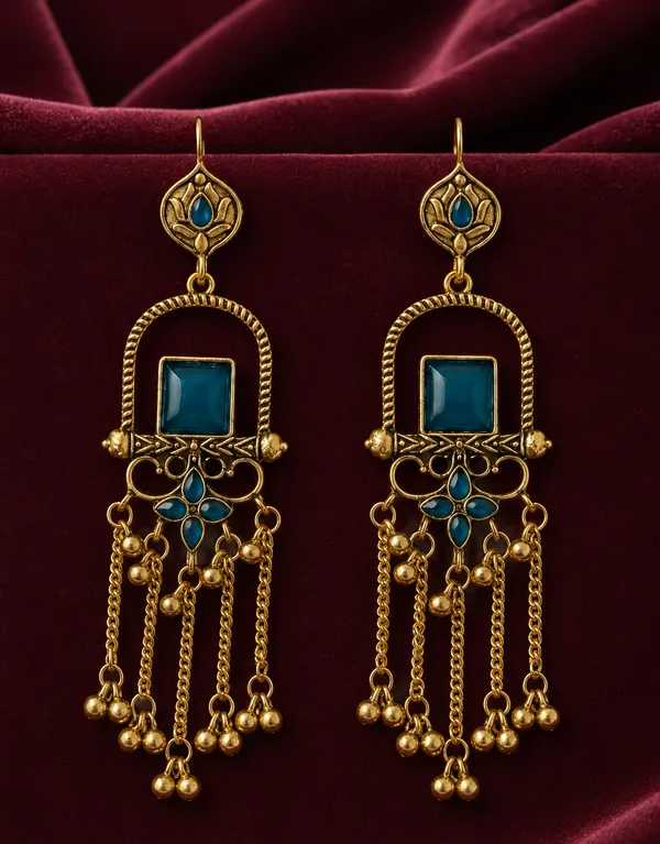Blue_Gold-Tone_Dangle_Earrings_for_Women