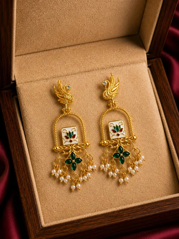 Gold-Tone_Enamel_Pearl_Dangle_Earrings_for_Women