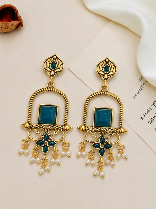 Gold_Tone_Blue_Stone_Drop_Earrings_for_Women