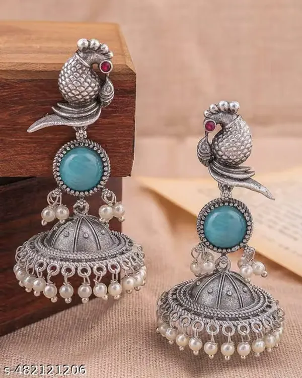 Silver_Oxidized_Peacock_Jhumka_Earrings_for_Women