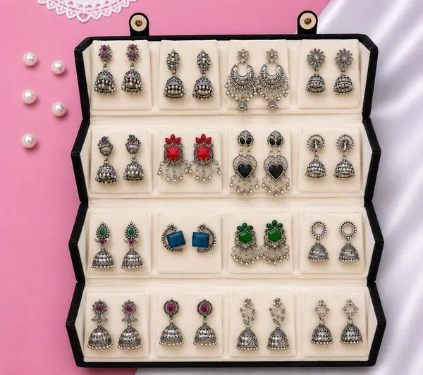 Silver_Tone_Oxidized_Jhumka_Earrings_Set_for_Women