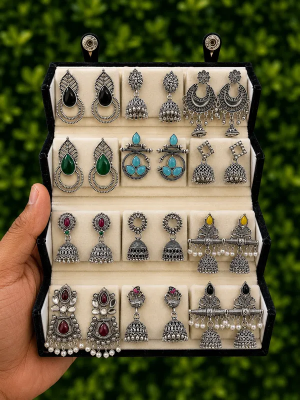 Silver_Oxidized_Jhumka_Earrings_Set_for_Women