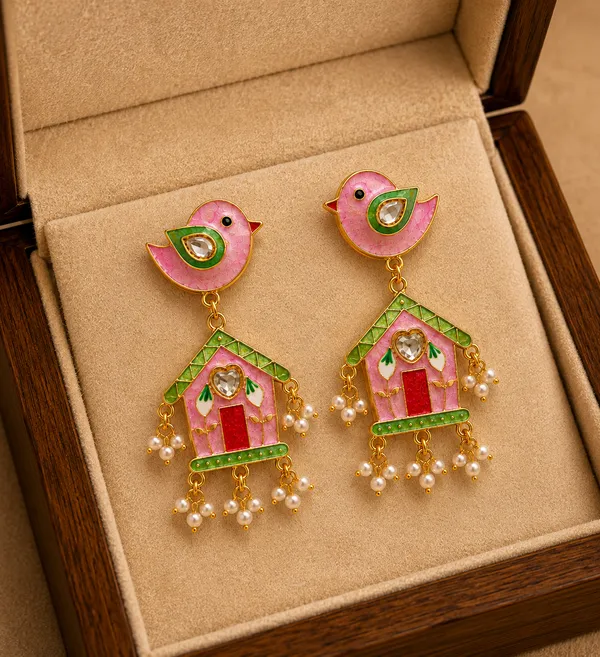 Pink_Bird_Motif_Drop_Earrings_for_Women