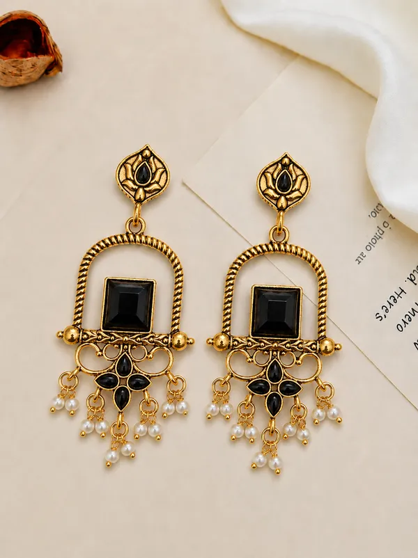 Gold_Tone_Black_Stone_Pearl_Drop_Earrings_for_Women
